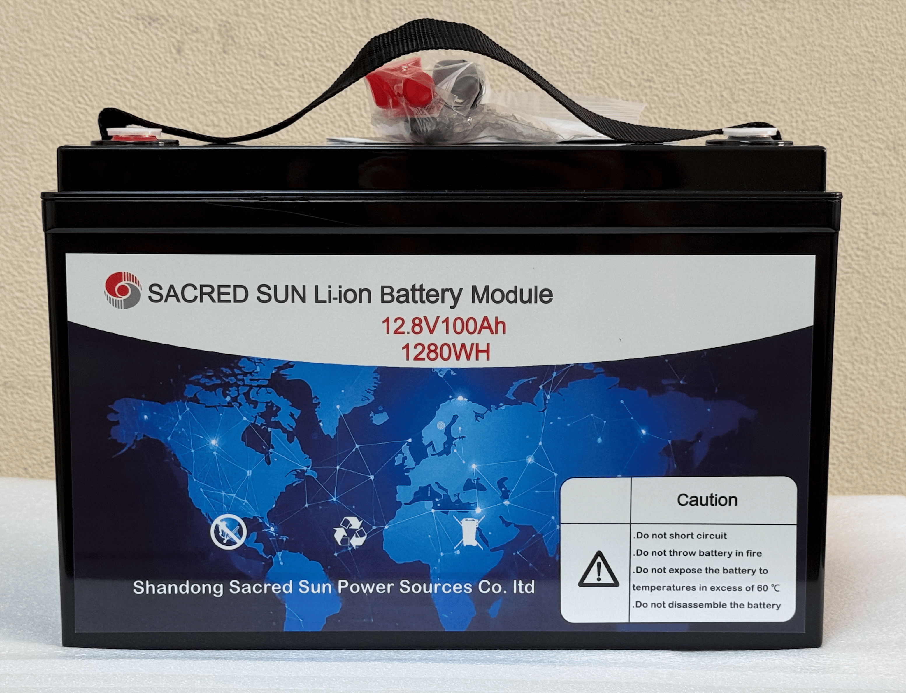 Реальный аккумулятор LiFePO4 Sacred Sun SCIFP12100 12.8V 100Ah 1280Wh, вид спереди