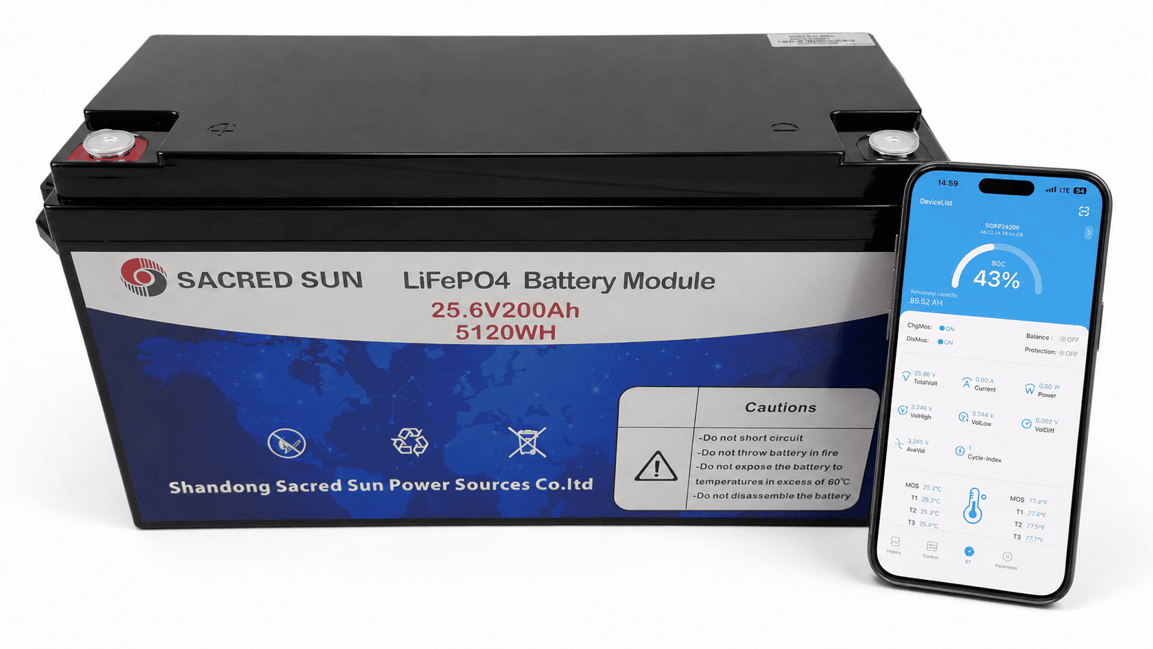 Акумулятор LiFePO4 24V 200Ah Sacred Sun SmartPower SCIFP24200, 25.6V 200Ah, 5120Wh
